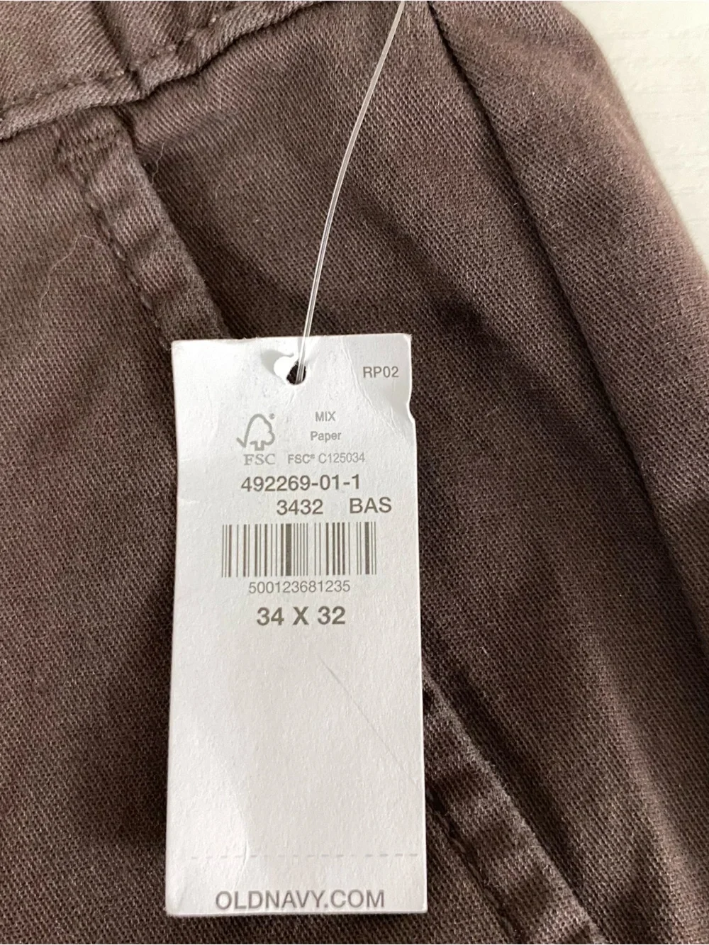 Old Navy Mens Pant 34x32 Brown Cotton Cargo Straight Casual Travel Built-In-Flex